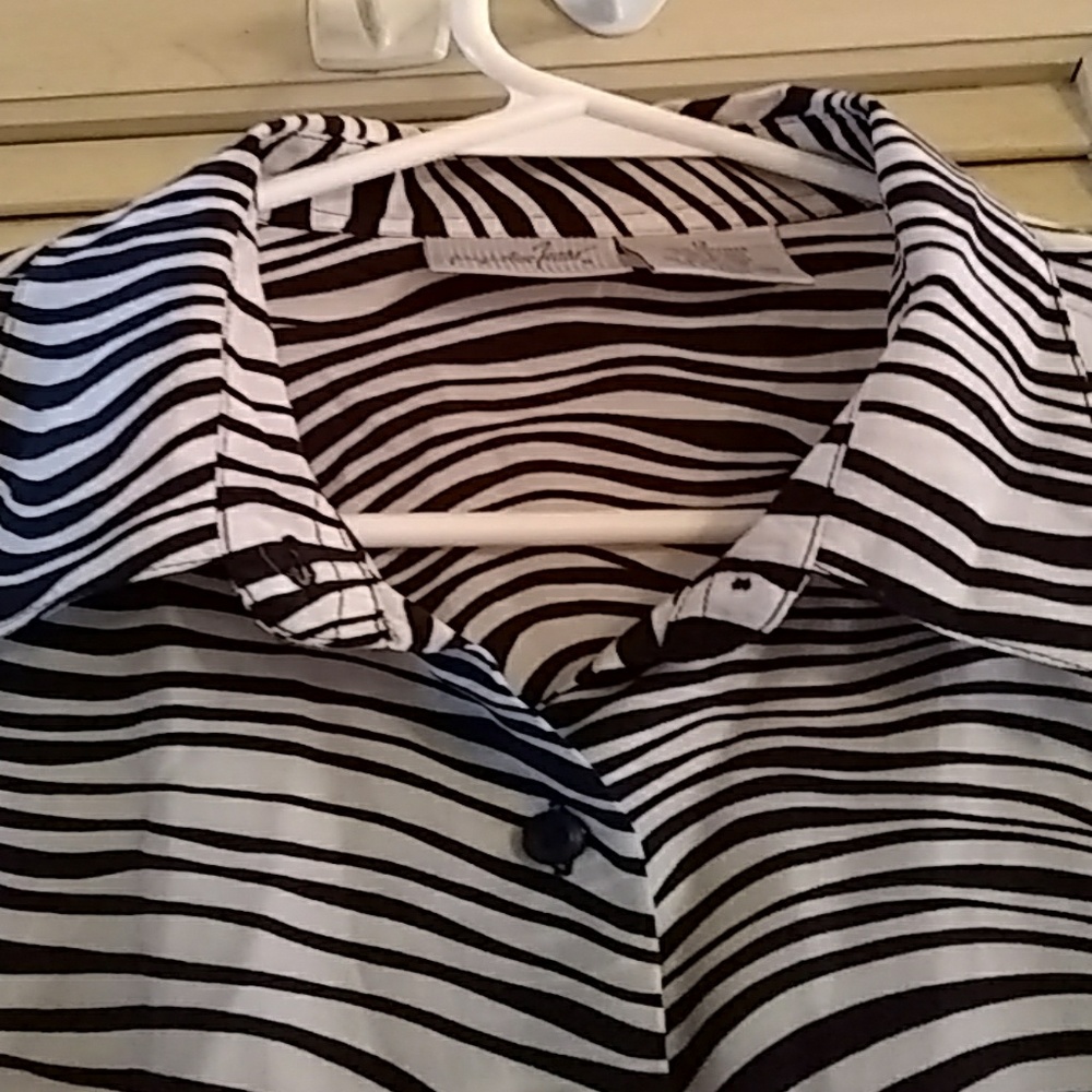 SILK Button Down Zebra Design Blouse - Picture 2 of 6